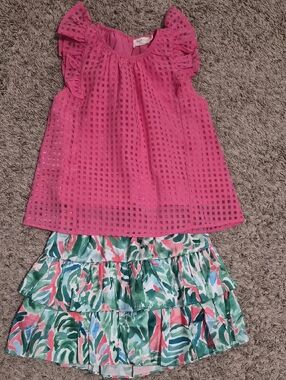 Shop The Mint Girls Pink Eyelet Ruffle Top with Tropical Skort